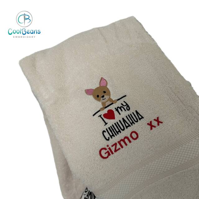 Chihuahua Dog Towel - Personalised Face Cloth/Hand Bath Embroidered - image 1
