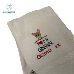 Chihuahua Dog Towel - Personalised Face Cloth/Hand Bath Embroidered