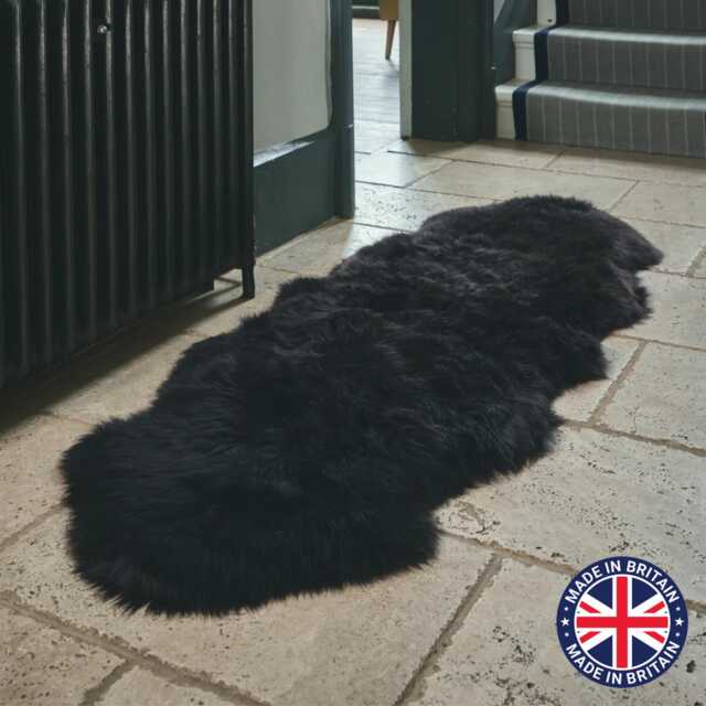 Genuine Black Sheepskin Rug, British Moorland Hide, Large Double Pelt - image 1
