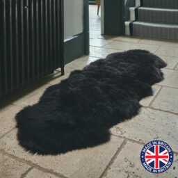 Genuine Black Sheepskin Rug, British Moorland Hide, Large Double Pelt - thumbnail 1
