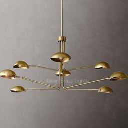 1950's Mid Century Brass Black Sputnik Italian Ceiling Handmade Vintage Chandelier 2 Tier Curved Arms Starburst Light Fixture - thumbnail 3