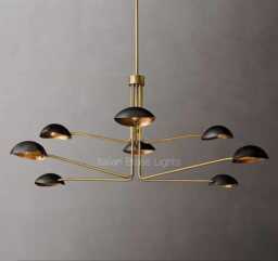1950's Mid Century Brass Black Sputnik Italian Ceiling Handmade Vintage Chandelier 2 Tier Curved Arms Starburst Light Fixture - thumbnail 1
