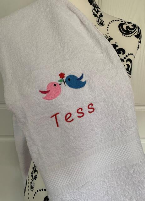 Birds Towel - Personalised Face Cloth/Hand Bath = Embroidered - image 1