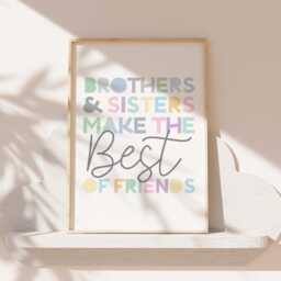 Brother Sister Wall Art, Big Sis Lil Bro Prints, Personalised Rainbow Sibling Shared Bedroom, Girls Bedroom Door - thumbnail 3