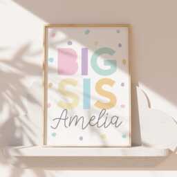 Brother Sister Wall Art, Big Sis Lil Bro Prints, Personalised Rainbow Sibling Shared Bedroom, Girls Bedroom Door - thumbnail 2