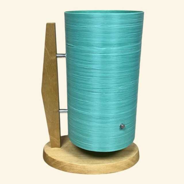 Mid Century Modern Rocket Lamp - Teak Wood, Mint Spun Fiberglass Shade, Retro Decor - image 1