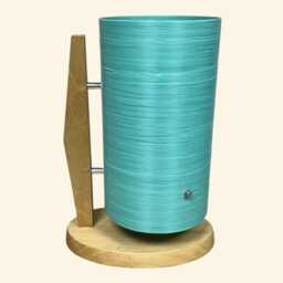 Mid Century Modern Rocket Lamp - Teak Wood, Mint Spun Fiberglass Shade, Retro Decor - thumbnail 1