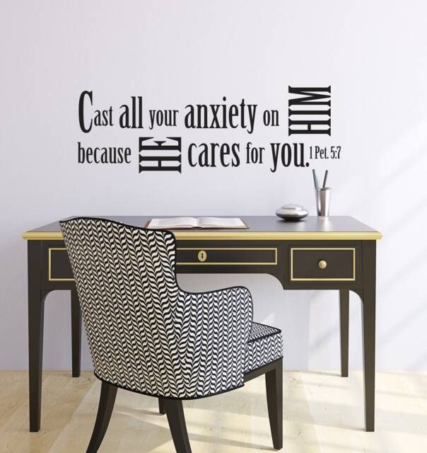 "Vinyl Wall Decal - 1 Peter 57 ""Cast All Your Anxiety On Him Because He Cares For You." - image 1