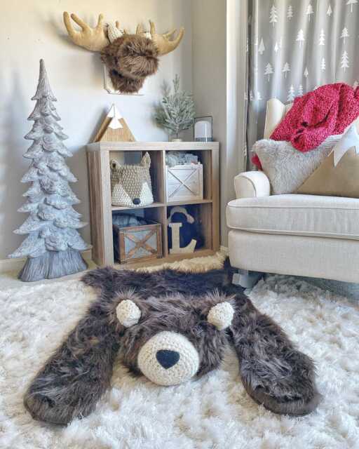 Brown Bear Rug in Faux Fur For Woodland Nursery Decor - image 1