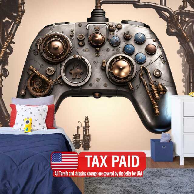 Steampunk Gamepad Wallpaper, , Teenage Room Decor Peel & Stick Decal - image 1