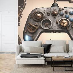 Steampunk Gamepad Wallpaper, , Teenage Room Decor Peel & Stick Decal - thumbnail 2
