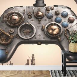 Steampunk Gamepad Wallpaper, , Teenage Room Decor Peel & Stick Decal - thumbnail 3
