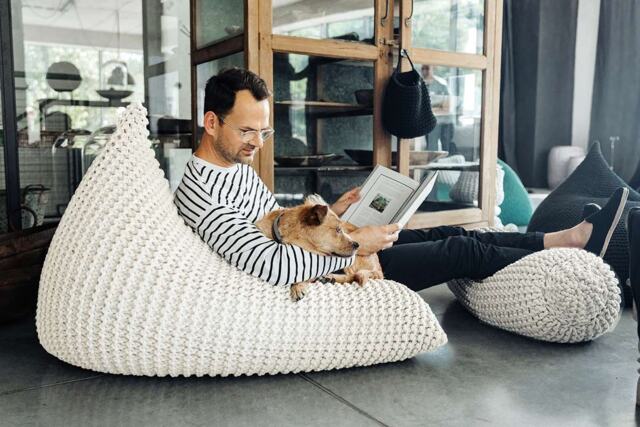 Chunky Knit Bean Bag Hand-Knitted Cotton Cord, Adult Size - image 1