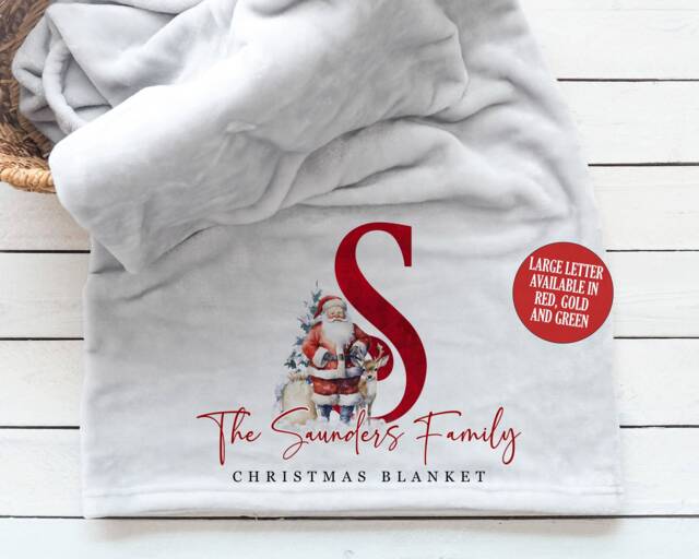 Personalised Family Blanket, Christmas Movie Fleece Eve Night, Snuggle Stocking Filler, Custom Throw - image 1