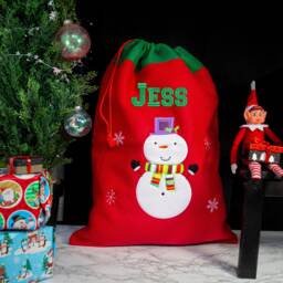 Personalised Large Red Christmas Santa Sack And/Or Stocking Embroidered With Name - Reindeer Penguin Or Snowman Child's Present Bag - thumbnail 1
