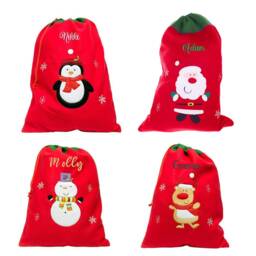 Personalised Large Red Christmas Santa Sack And/Or Stocking Embroidered With Name - Reindeer Penguin Or Snowman Child's Present Bag - thumbnail 2