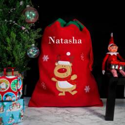 Personalised Large Red Christmas Santa Sack And/Or Stocking Embroidered With Name - Reindeer Penguin Or Snowman Child's Present Bag - thumbnail 3
