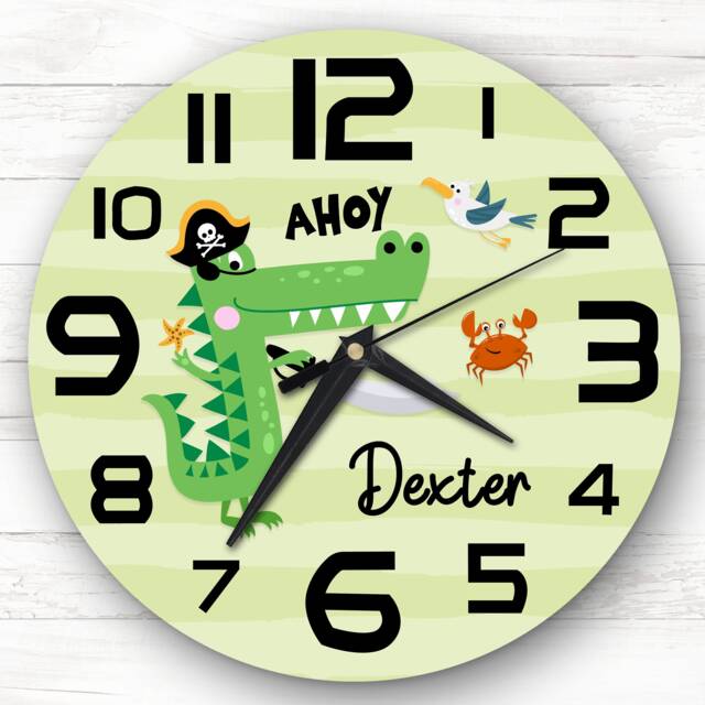 Green Pirates Crocodile Boys Custom Gift Personalised Clock - image 1