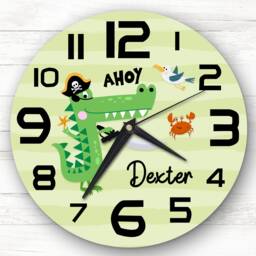Green Pirates Crocodile Boys Custom Gift Personalised Clock - thumbnail 1