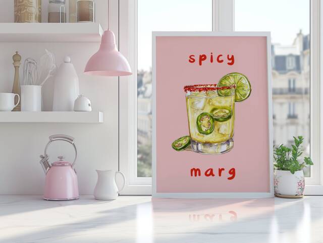 Spicy Margarita Cocktail Print, Kitchen Bar Drink Poster, Home Accessories, Mixology Recipe, Gift For Lover Wall Art Marg - image 1