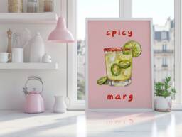 Spicy Margarita Cocktail Print, Kitchen Bar Drink Poster, Home Accessories, Mixology Recipe, Gift For Lover Wall Art Marg - thumbnail 1
