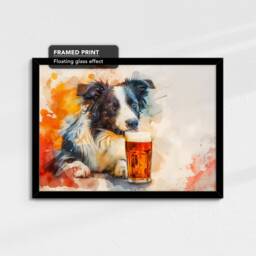 Border Collie With Beer Glass Painting Framed Poster Print & Canvas Wall Decor Art Bar Kitchen Room Dog Gift Idea Pet - thumbnail 2