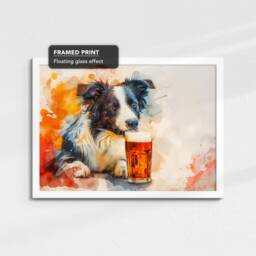 Border Collie With Beer Glass Painting Framed Poster Print & Canvas Wall Decor Art Bar Kitchen Room Dog Gift Idea Pet - thumbnail 3