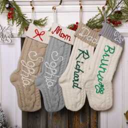 Hand-Embroidered Cable Knit Christmas Stocking Personalized Family Holiday Decor - thumbnail 2