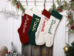 Hand-Embroidered Cable Knit Christmas Stocking Personalized Family Holiday Decor
