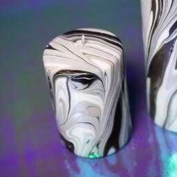 Marbled Ornament Decoration Pillar Candle Ornament- Effy - Monochrome, White, Black, Grey & Silver - thumbnail 2