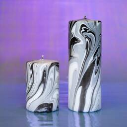 Marbled Ornament Decoration Pillar Candle Ornament- Effy - Monochrome, White, Black, Grey & Silver - thumbnail 1
