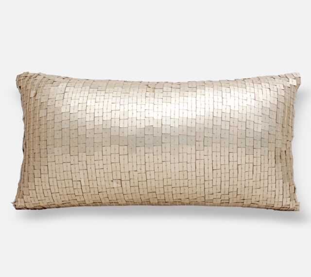 Light Gold Sequins Pillow Cover, Hand Embroidered Accent - Bmcc005 - image 1