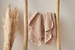 Set Of 2 Hazelnut Linen Waffle Hand Towels Soft Cotton-Linen Blend