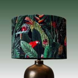 Tropical Jungle Palms & Birds Velvet Lampshade, Parrots, Toucan - thumbnail 1