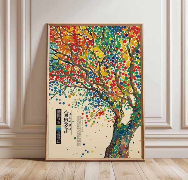 Abstract Tree Art Print, Colourful Japanese Poster, Modern Wall Decor, Retro Nature Illustration, Vibrant Living Room Art, Unique Gift - image 1