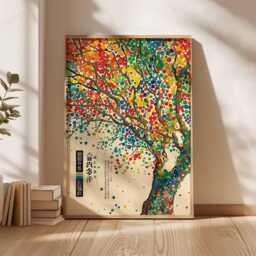 Abstract Tree Art Print, Colourful Japanese Poster, Modern Wall Decor, Retro Nature Illustration, Vibrant Living Room Art, Unique Gift - thumbnail 3