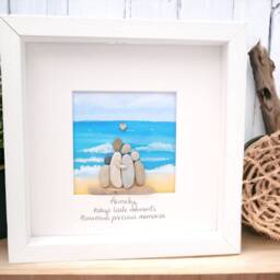 Family Gift Beach Holiday Keepsake Framed Watercolour, Acrylic Pebble Picture Summer Personalised Memories Original Art - thumbnail 2