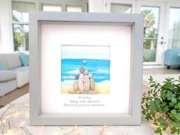 Family Gift Beach Holiday Keepsake Framed Watercolour, Acrylic Pebble Picture Summer Personalised Memories Original Art - thumbnail 1