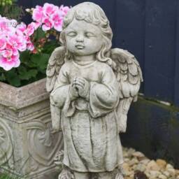 Standing Cherub Stone Statue - Outdoor Garden Ornament Lady Child Angel Decoration British Sculpture - thumbnail 2