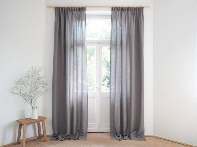 Gray Linen Curtain Panel Made Of Medium - 160 G/M2 With Tape. 1 Panel - image 1