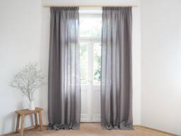 Gray Linen Curtain Panel Made Of Medium - 160 G/M2 With Tape. 1 Panel - thumbnail 1