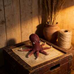 Whimsical Carved Wooden Octopus Figurine, Coastal Yarn Tentacle Sea Creature Decor, Quirky Nautical Desk Accessory, Ocean Lover Gift Idea - thumbnail 4