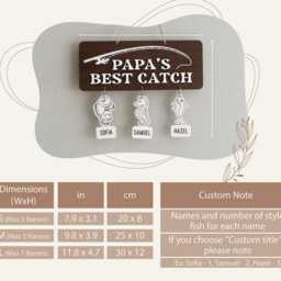Modern Papa's Best Catch Sign, Custom Kids Name Fishing Gift, Minimalist Wall Decor For Dady83 - thumbnail 3