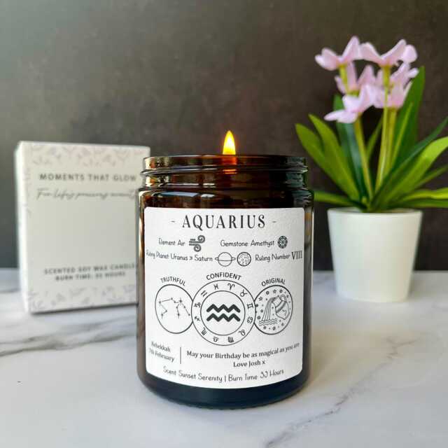 Aquarius Birthday Candle Custom Star Sign Gift - Soy Wax Scented - image 1