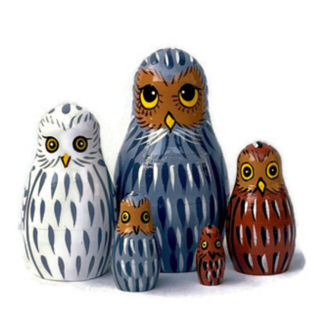 Handmade Owl Nesting Dolls Wooden Toy Family, Montessori Stacking Set - image 1