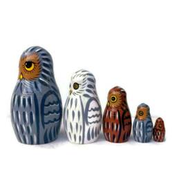 Handmade Owl Nesting Dolls Wooden Toy Family, Montessori Stacking Set - thumbnail 4