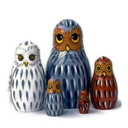 Handmade Owl Nesting Dolls Wooden Toy Family, Montessori Stacking Set - thumbnail 1