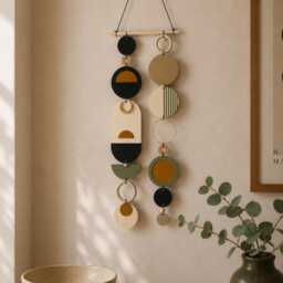 Mid Century Modern Wood Wall Art - Abstract Geometric Decor - thumbnail 1