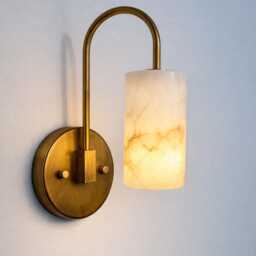 Alabaster Stone Wall Sconce Lamp , Onyx Natural Lighting Antique Brass - thumbnail 2