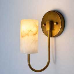 Alabaster Stone Wall Sconce Lamp , Onyx Natural Lighting Antique Brass - thumbnail 3